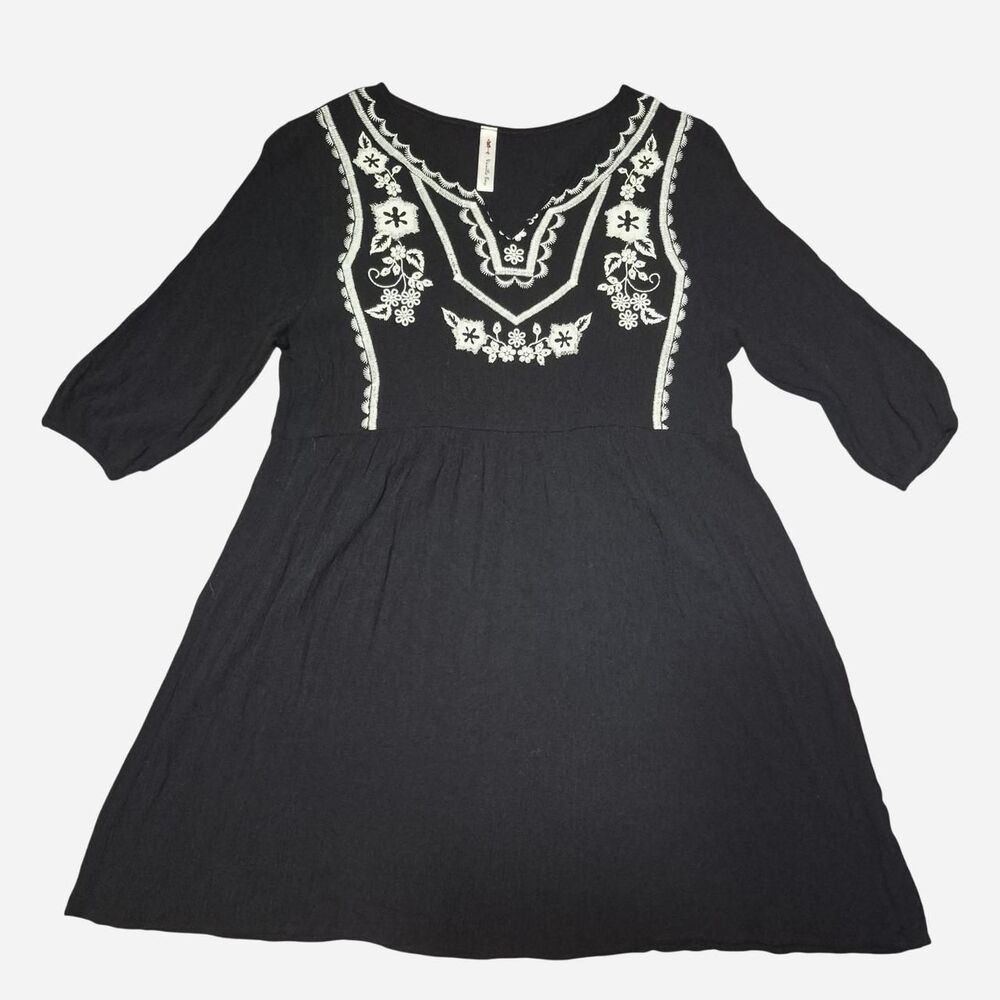 ​Vanilla Bay Black Embroidered Boho Tunic Dress Swing Mini Size L